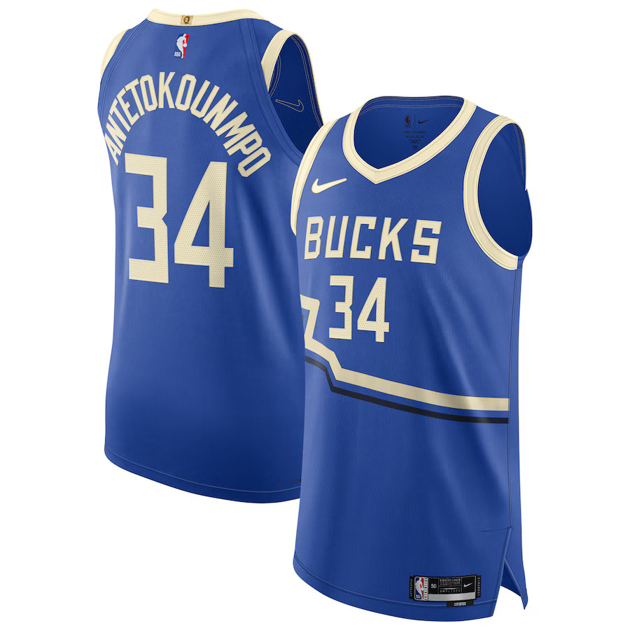 Men Milwaukee Bucks #34 Giannis Antetokounmpo Nike Royal City Edition 2024-25 Authentic Player NBA Jersey->milwaukee bucks->NBA Jersey